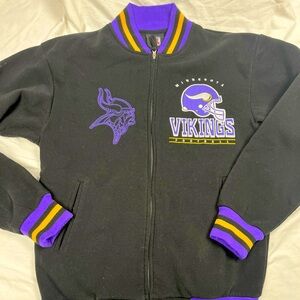 Minnesota Vikings embroidered wool varsity jacket in black with bold colors
